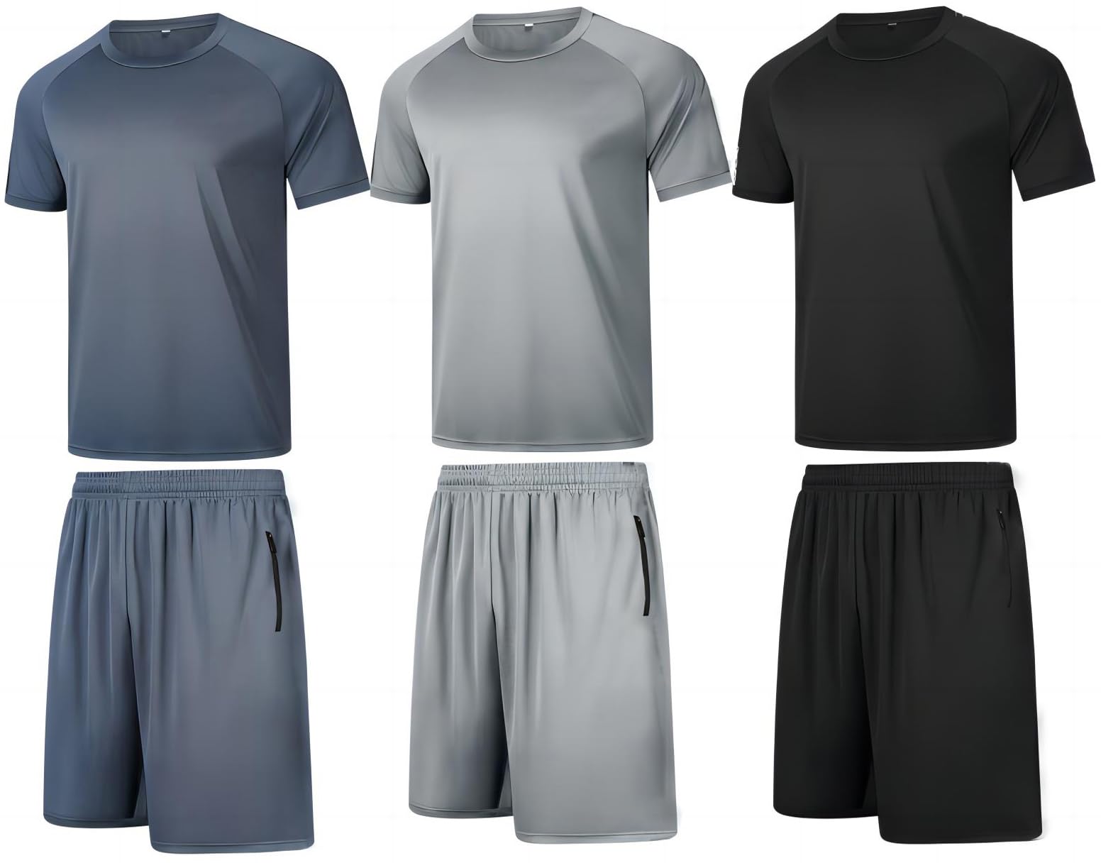 RPOVIG Men's 3-Pack Workout Shorts & Shirts Set - Breathable Gym Clothes for Basketball, Running & Active Training - Perfect for Workouts, Sports & Casual Wear
