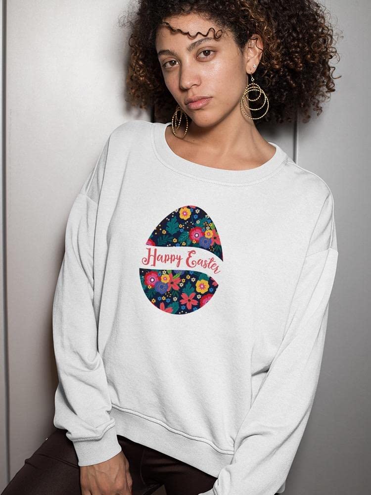 Happy Easter Egg Print Women's Sweatshirt - Cute Spring Graphic Pullover for Easter Celebrations & Festive Outfits