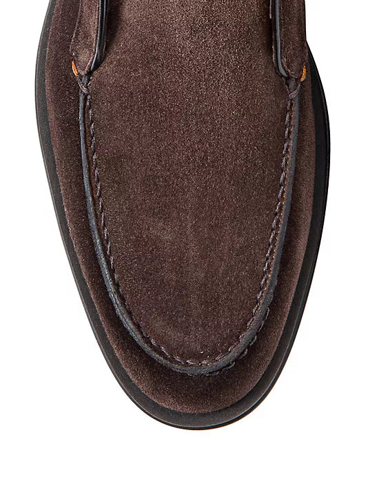 Santon Men's DK Brown Leather Laceless Chukka Boots - Comfortable Casual & Business Slip-On Shoes for Work, Travel & Everyday Wear