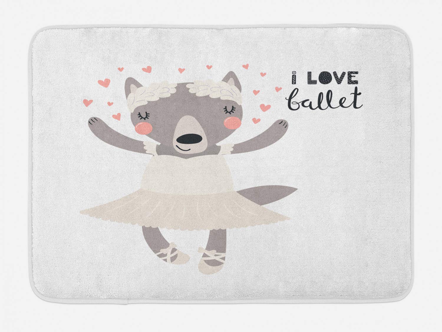 Ambesonne Non-Slip Cartoon Bath Mat - Ballerina Wolf in Pointe Shoes & Tutu with 