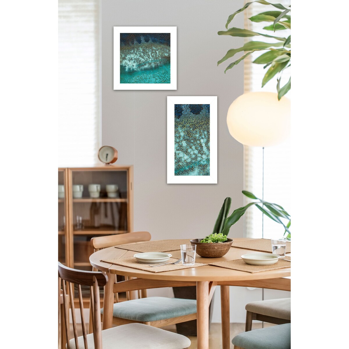 Abstract Waves Caribbean Ocean 2-Piece Canvas Art Set by Jay Zinn - White Framed Wall Decor for Living Room, Bedroom & Office