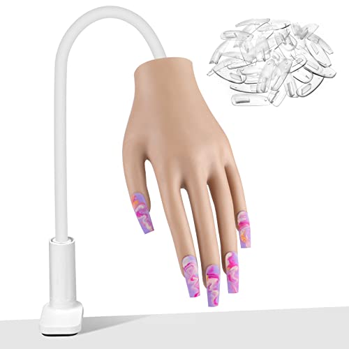 BTArtbox Upgraded Flexible Practice Hand for Acrylic Nails - Never Fall Off Tips, Durable & Movable Nail Training Hand (LXJS-04, Brown) - Perfect for Nail Tech Students, Salon Practice & DIY Manicure Training