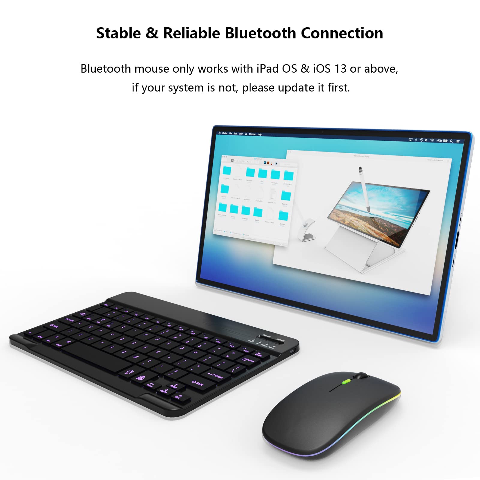 Backlit Bluetooth Keyboard and Mouse Combo - Ultra Slim Wireless Rechargeable for iPad Air/Pro/Mini, iPhone, Android, Samsung Smartphones - Compatible with iPadOS 13+ (Black) | Perfect for Home Office, Remote Work & Travel