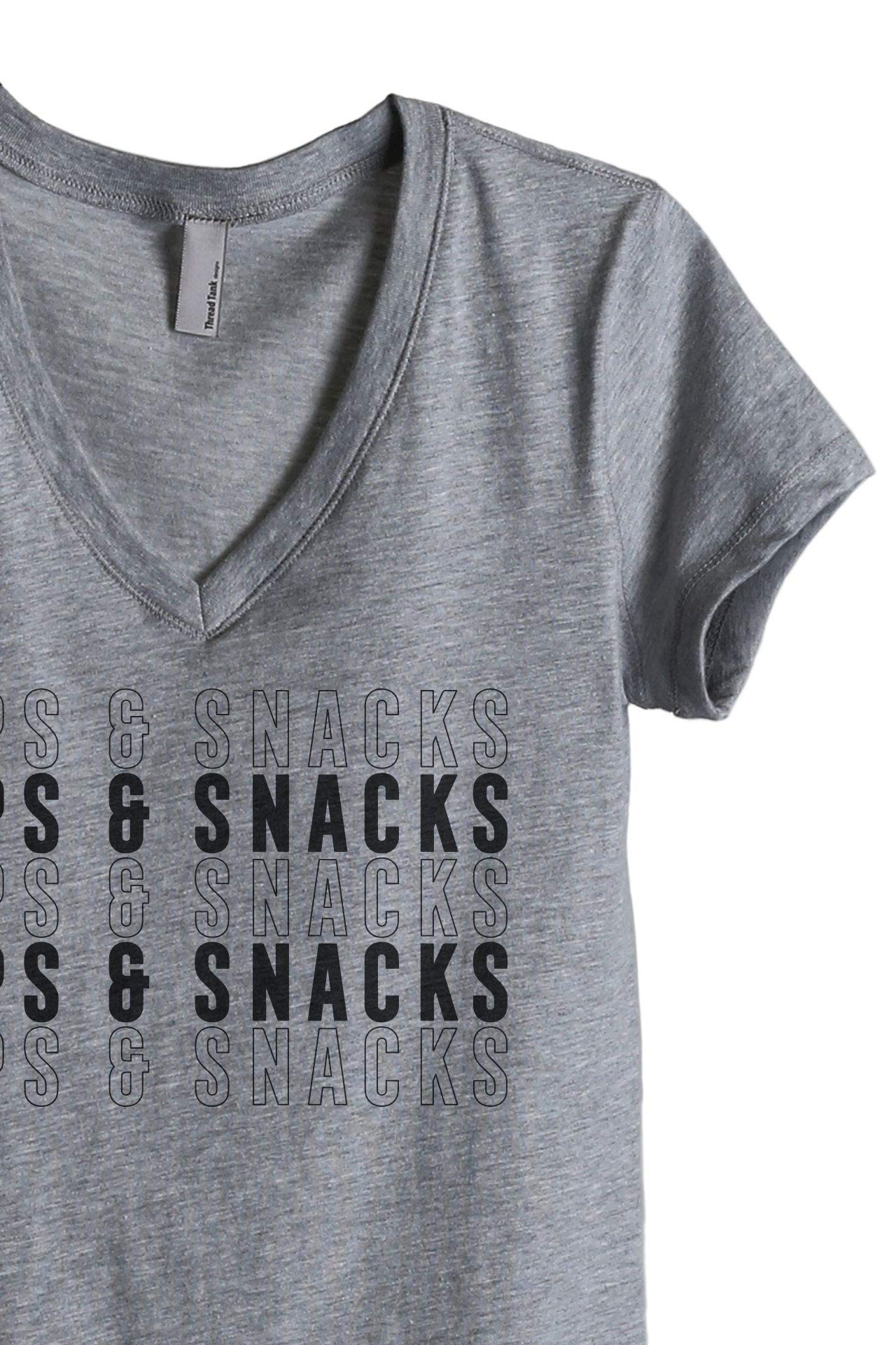Thread Tank Naps and Snacks Women's Relaxed V-Neck T-Shirt - Comfortable Casual Tee for Everyday Wear, Lounging & Weekend Outfits