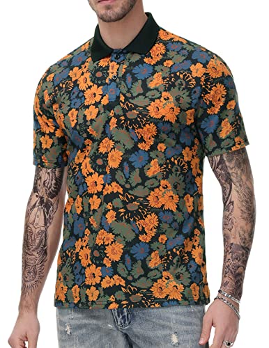 Vintage Floral Print Men's Polo Shirt - Casual Short Sleeve Summer Tee for Outdoor Activities, Beach Parties & Daily Wear | PJ PAUL JONES