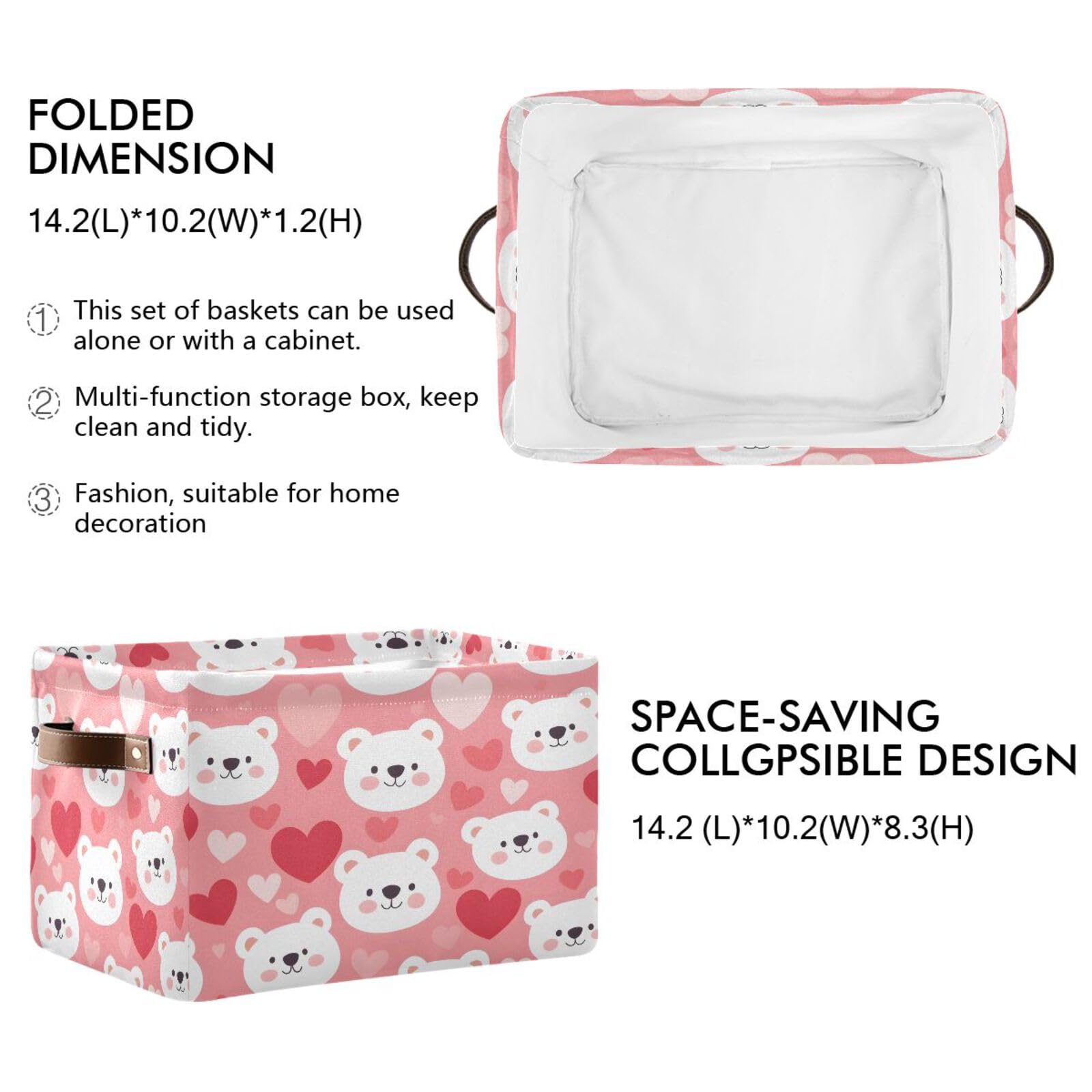 Kigai Bear Face Storage Bins for Shelves - Foldable Double Handle Storage Baskets with Metal Frame, Rectangular Closet Organizer Containers for Bedroom & Home Organization - Perfect for Toys, Blankets, and Seasonal Clothing Storage