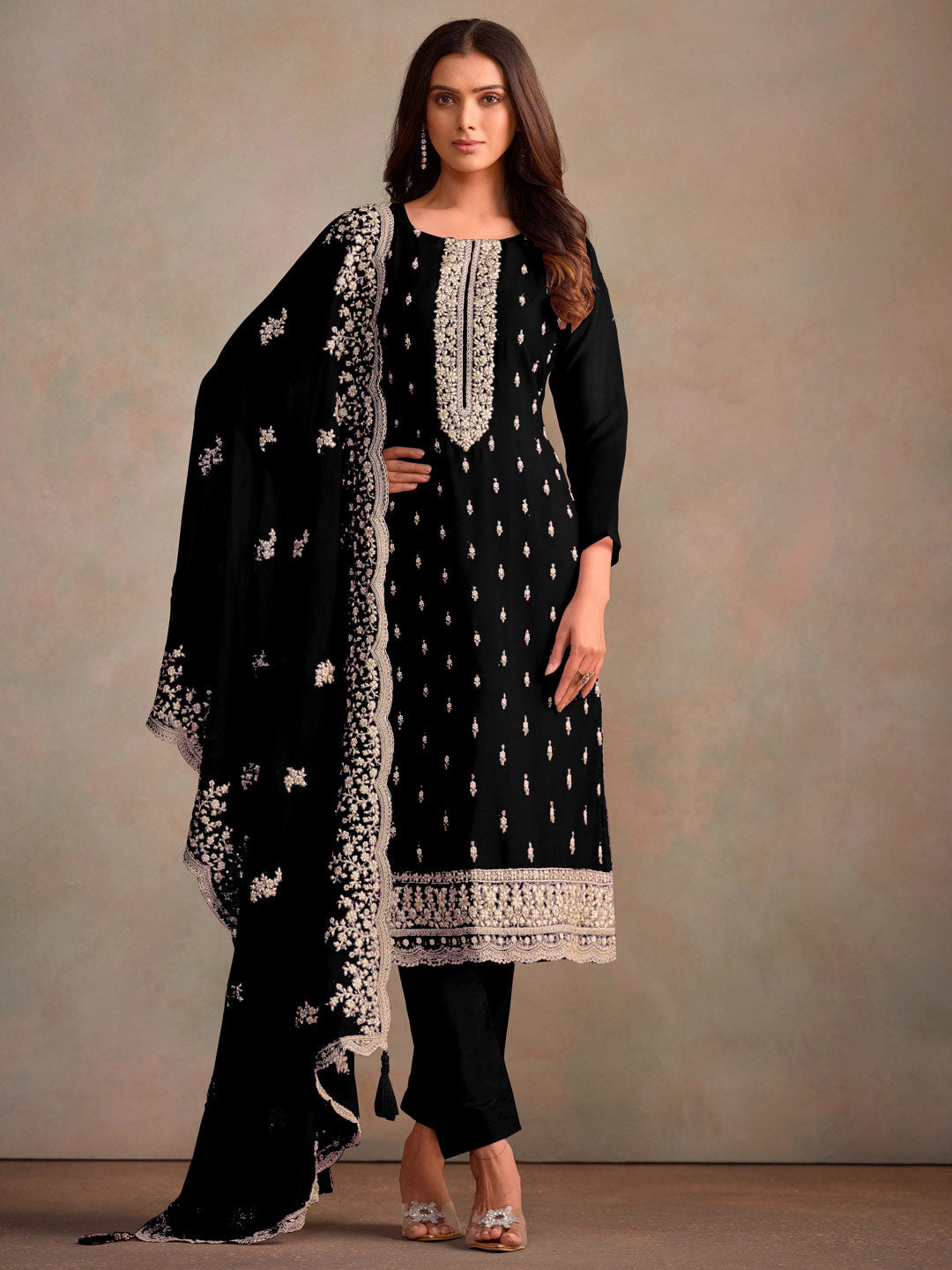 Elegant Black Designer Heavy Semi-Stitched Pant Suit with Exquisite Embroidery - Perfect for Weddings, Parties & Formal Events