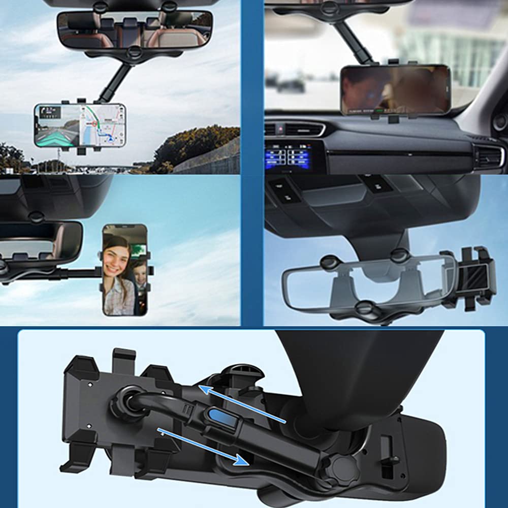 Universal Car Mirror Phone Holder - Rotatable & Hands-Free for Safe Driving