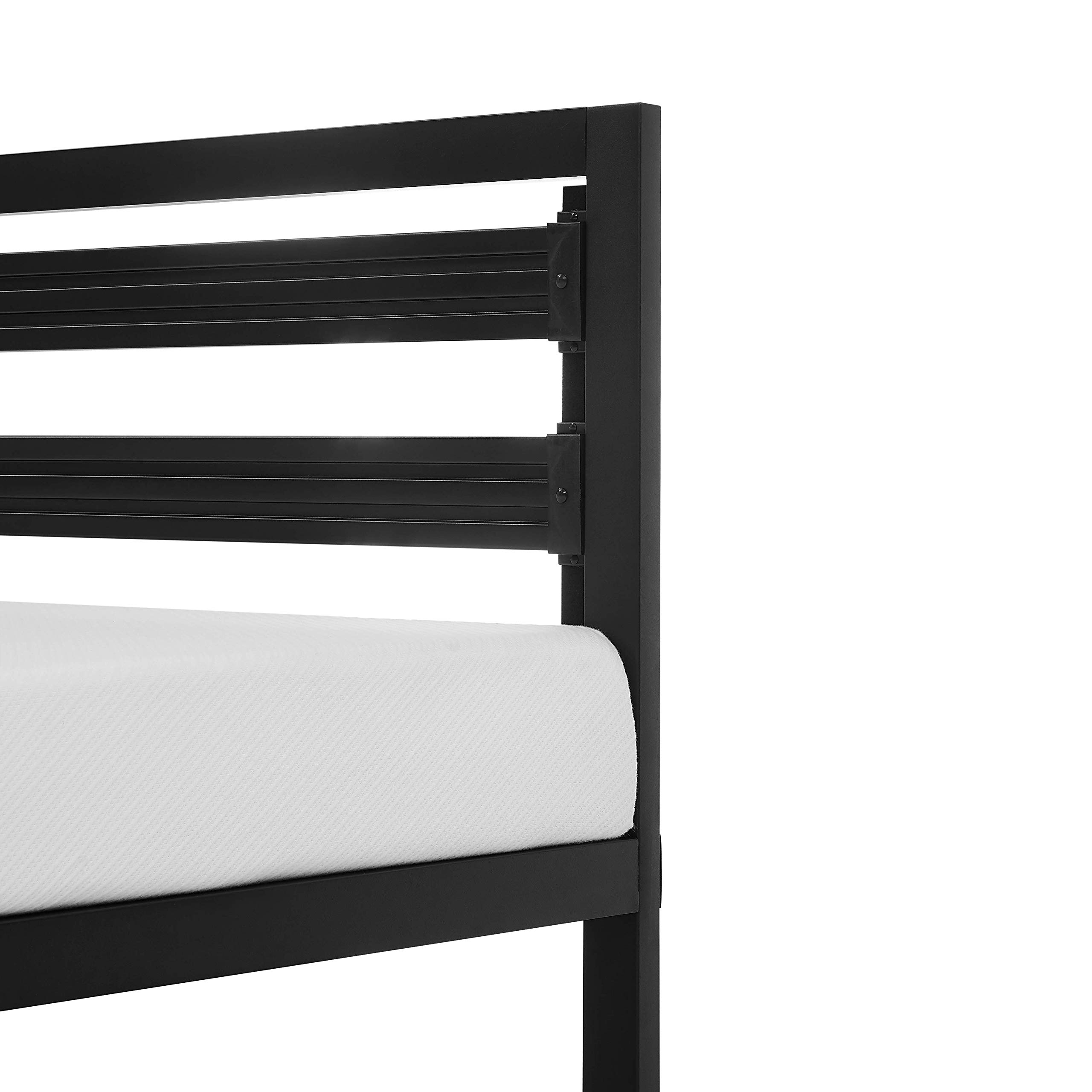 Amazon Basics Metal Bed Frame with Modern Industrial Design Headboard - 14 Inch Height for Under-Bed Storage - Wood Slats Support - Easy Assembly Queen Size Bed in Black - Perfect for Small Apartments, Dorm Rooms & Guest Bedrooms