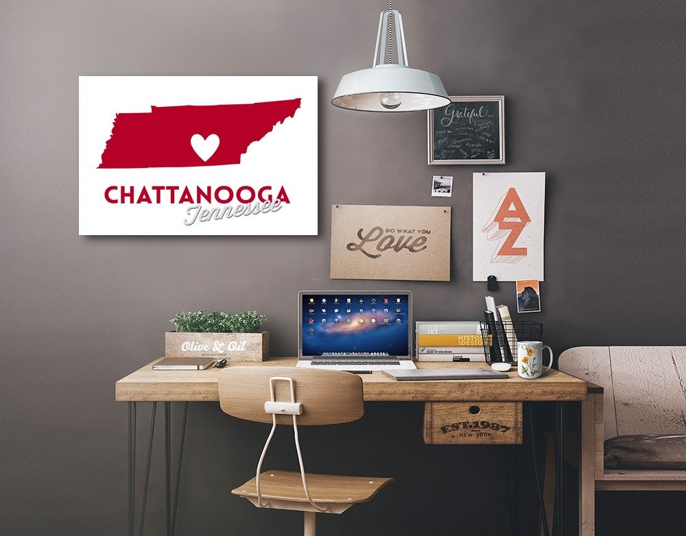 Lantern Press Chattanooga Tennessee Heart Design Wall Art - 12x18 Wrapped Canvas Print for Home & Office Decor - Perfect for Living Room, Bedroom or Gift