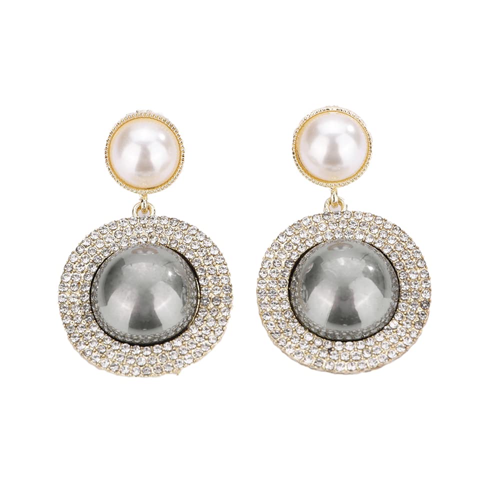 Wiwpar Pearl Rhinestone Circle Earrings - Elegant Round Pearl Drop Dangle Earrings for Women & Girls | Perfect for Weddings, Parties & Everyday Wear
