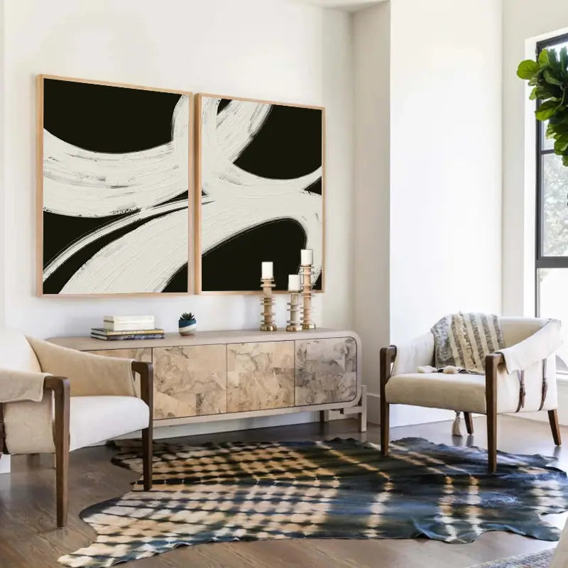 Abstract Tranquility Wall Art Set of 2 - Modern Minimalist Canvas Prints for Living Room, Bedroom & Office Decor #WS014