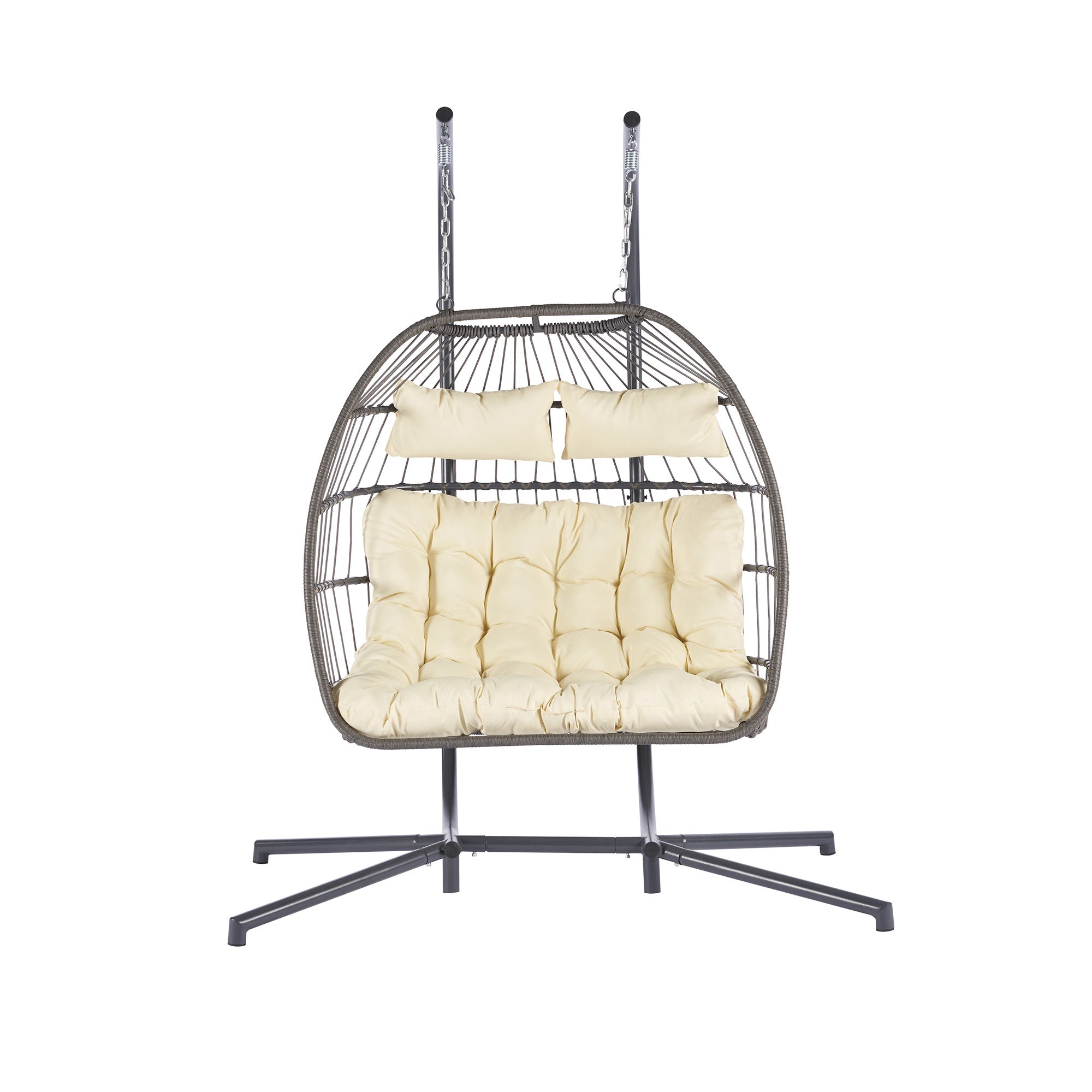 2 Person Outdoor Rattan Hanging Chair - Patio Wicker Egg Chair for Backyard, Garden, or Balcony Relaxation