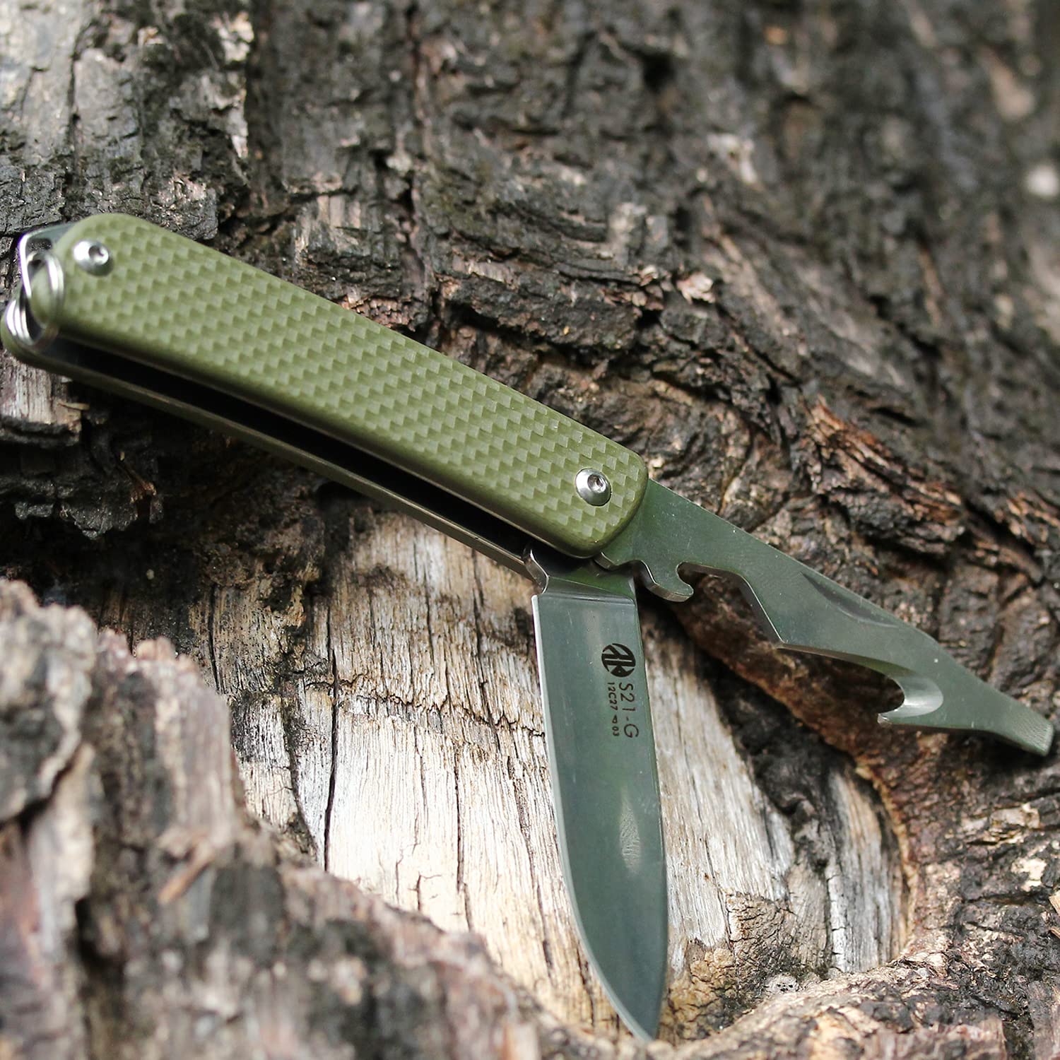 Ruike 5-in-1 Multitool Keychain Knife - 12C27 Steel Mini EDC Tactical Folding Pocket Knife with Scissors, Screwdriver & Bottle Opener - Perfect for Camping, Hiking & Outdoor Adventures