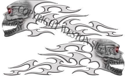 Silver Motorcycle Gas Tank Tribal Skull Flames Design - Custom Chrome Fuel Tank Cover for Harley, Honda, Yamaha - Perfect for Biker Shows, Road Trips & Motorcycle Customization