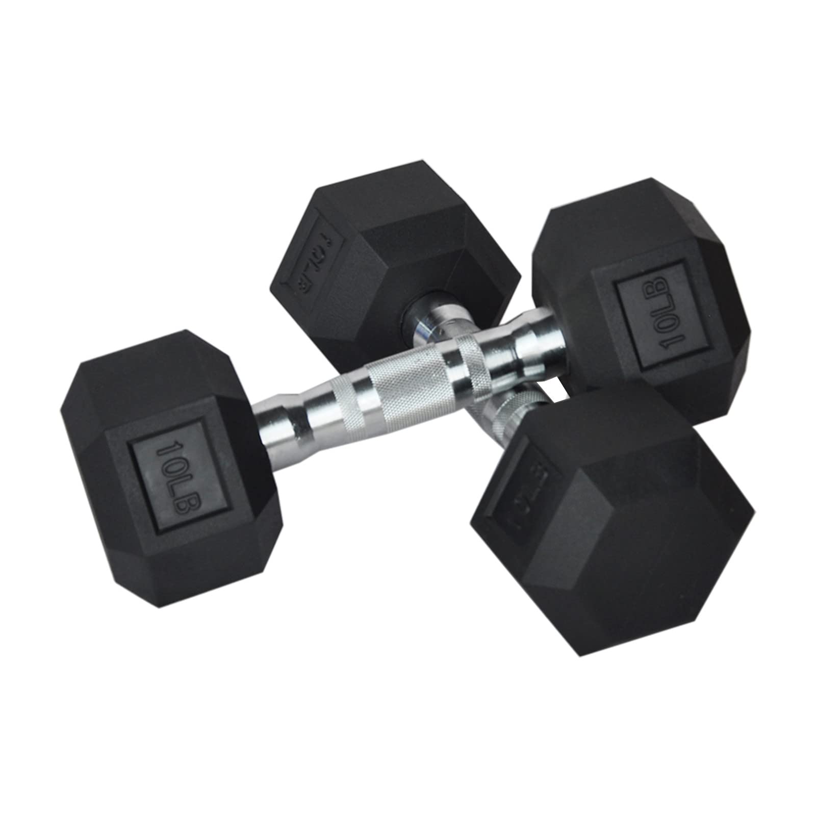 Hex Rubber Dumbbell Set of 2 (10 lbs Each) with Metal Handles - Perfect for Home Workouts, Strength Training & Fitness - Ideal for Men and Women - Great for Small Spaces, Apartment Gym & Beginner Weightlifting
