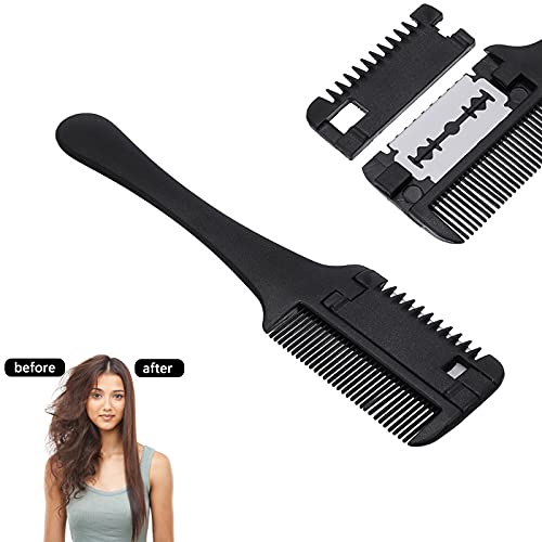 Professional Hair Cutting Scissors & Thinning Comb Kit with Double Edge Razor - 2pcs Razor Comb + 10pcs Blades for Barber Styling & DIY Haircuts at Home