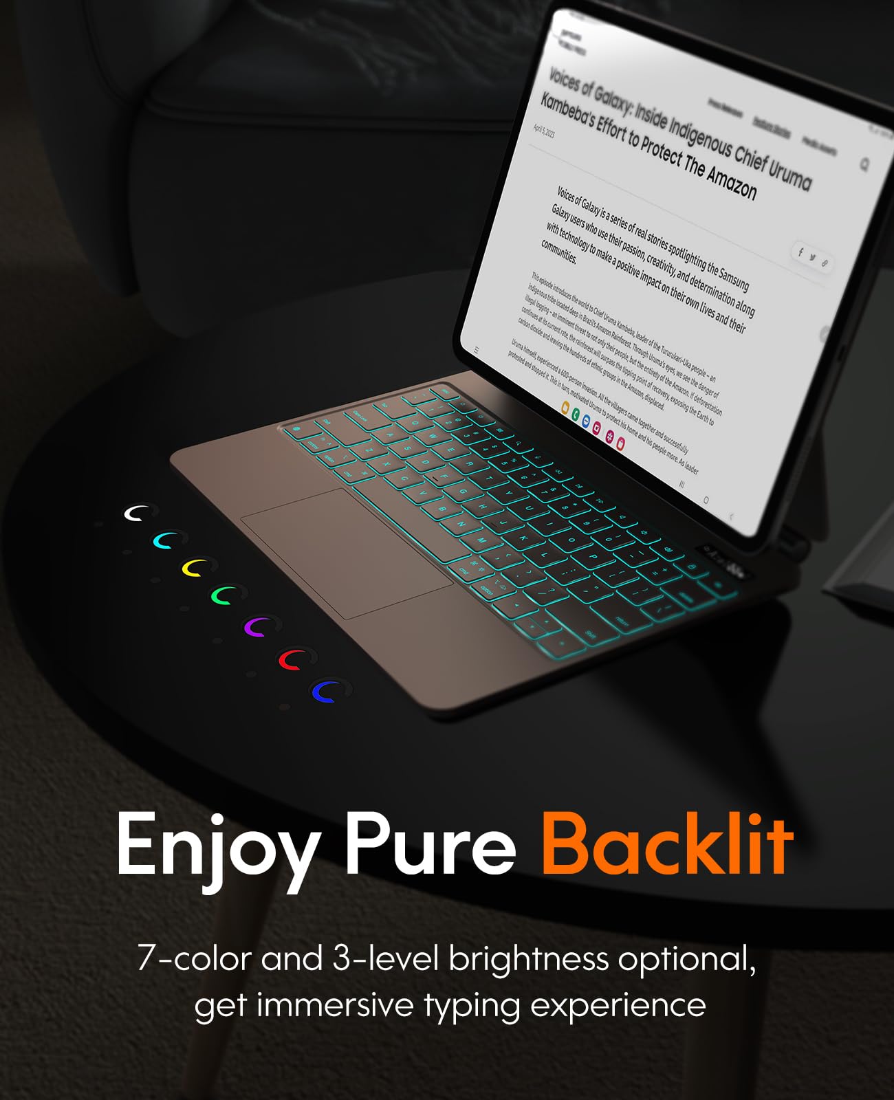 CHESONA iPad Pro 13 Case 2024 with Backlit Keyboard & Trackpad - 7-Color RGB Lighting, Floating Stand, Battery Display - Compatible with iPad Pro 13-inch (M4, 2024 Model) - Perfect for Work, Study & Travel - Pink