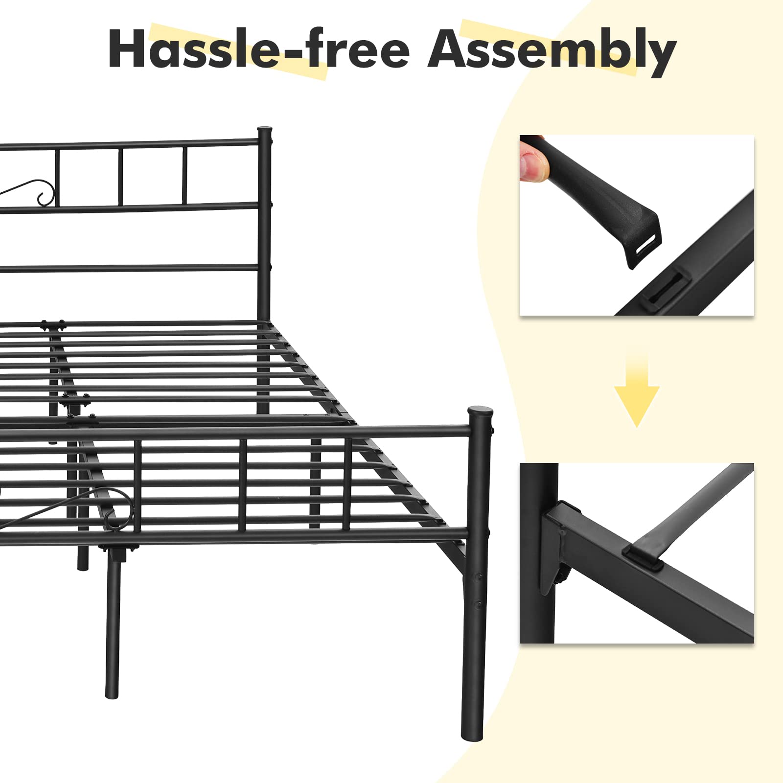 KOMFOTT King Size Metal Platform Bed Frame with Headboard & Footboard - Sturdy Reinforced Steel Slat Support, No Box Spring Required - Easy Assembly Black Bed Frame for Master Bedroom, Guest Room & Dorm