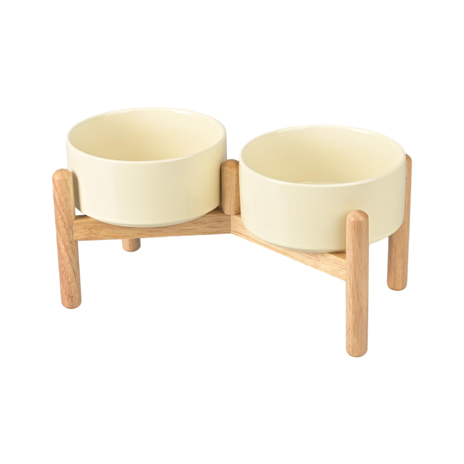 SPUNKYJUNKY Elevated Dog Bowls with Wooden Stand - 28.7oz Ceramic Raised Pet Food & Water Bowls for Small to Medium Dogs (Cream White) - Perfect for Dining Areas, Kitchens & Pet Feeding Stations