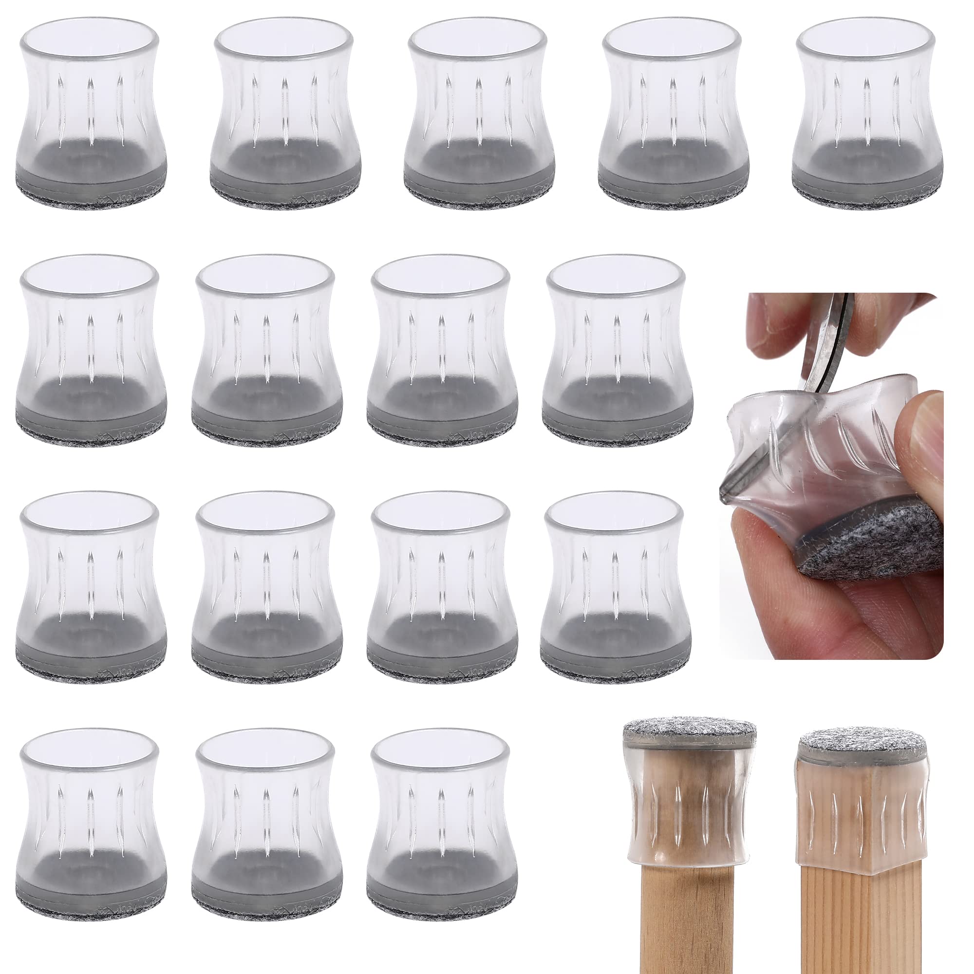 Furnigear 16 Pack Transparent Silicone Chair Leg Floor Protectors - Non-Slip Chair Leg Caps for Hardwood Floors, Furniture Glides & Floor Guards - Perfect for Dining Chairs, Office Chairs & Home Furniture Protection
