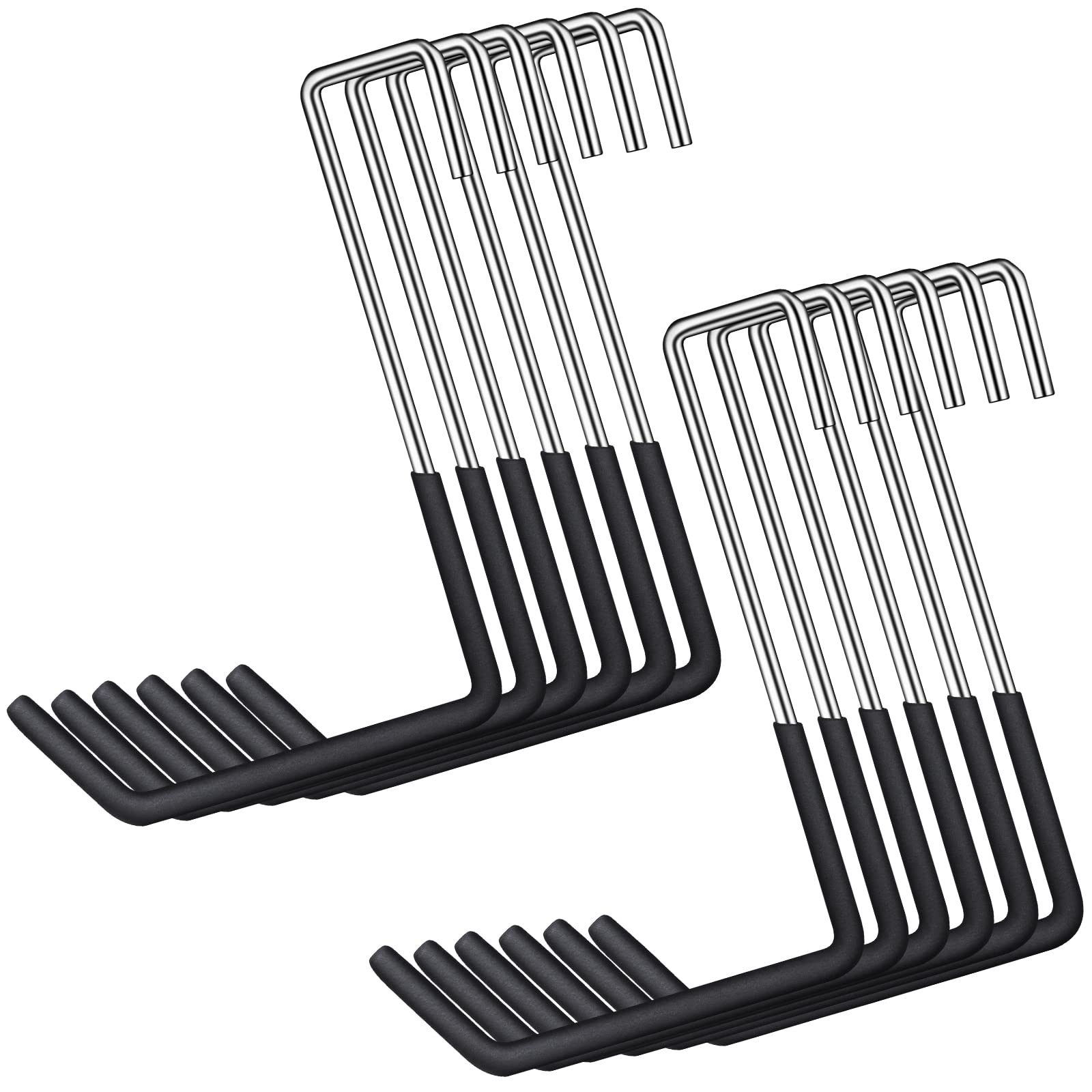 12 Pack Heavy Duty Vinyl Coated Rafter Hooks - Large S Hooks for Garage Storage, Ladder & Bike Hangers - Black Metal Hanging Organizer for Home, Workshop & Outdoor Use