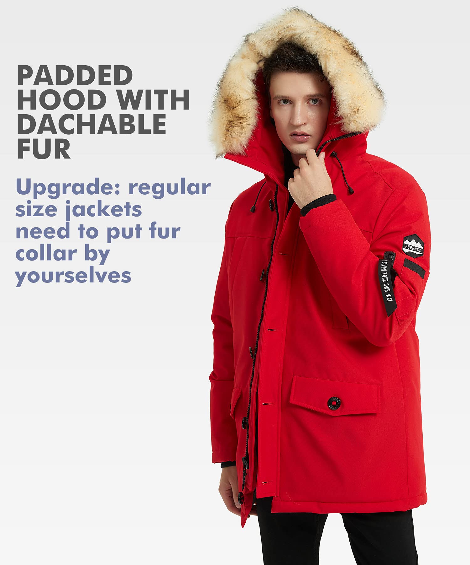 **PUREMSX Men's Winter Jacket - Insulated Thick Warm Puffer Coat with Fur Hood | Waterproof Windproof Cold Weather Coat for Outdoor Activities, Skiing, Snowboarding & Daily Wear**