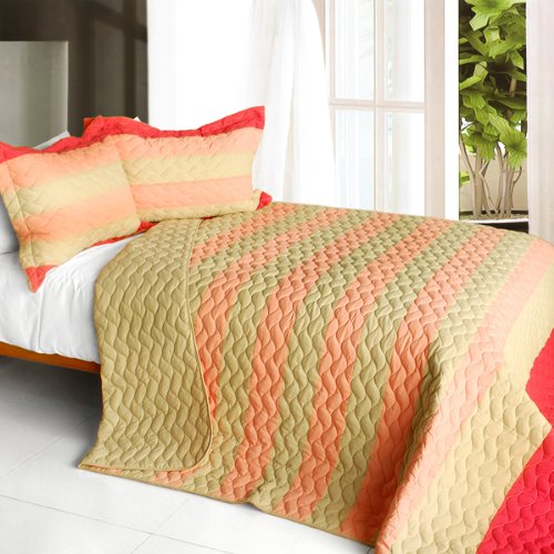 Champagne Honey - 3 Piece Patchwork Quilt Set Full & Queen Size - Pink Floral Bedding for Cozy Bedroom Decor