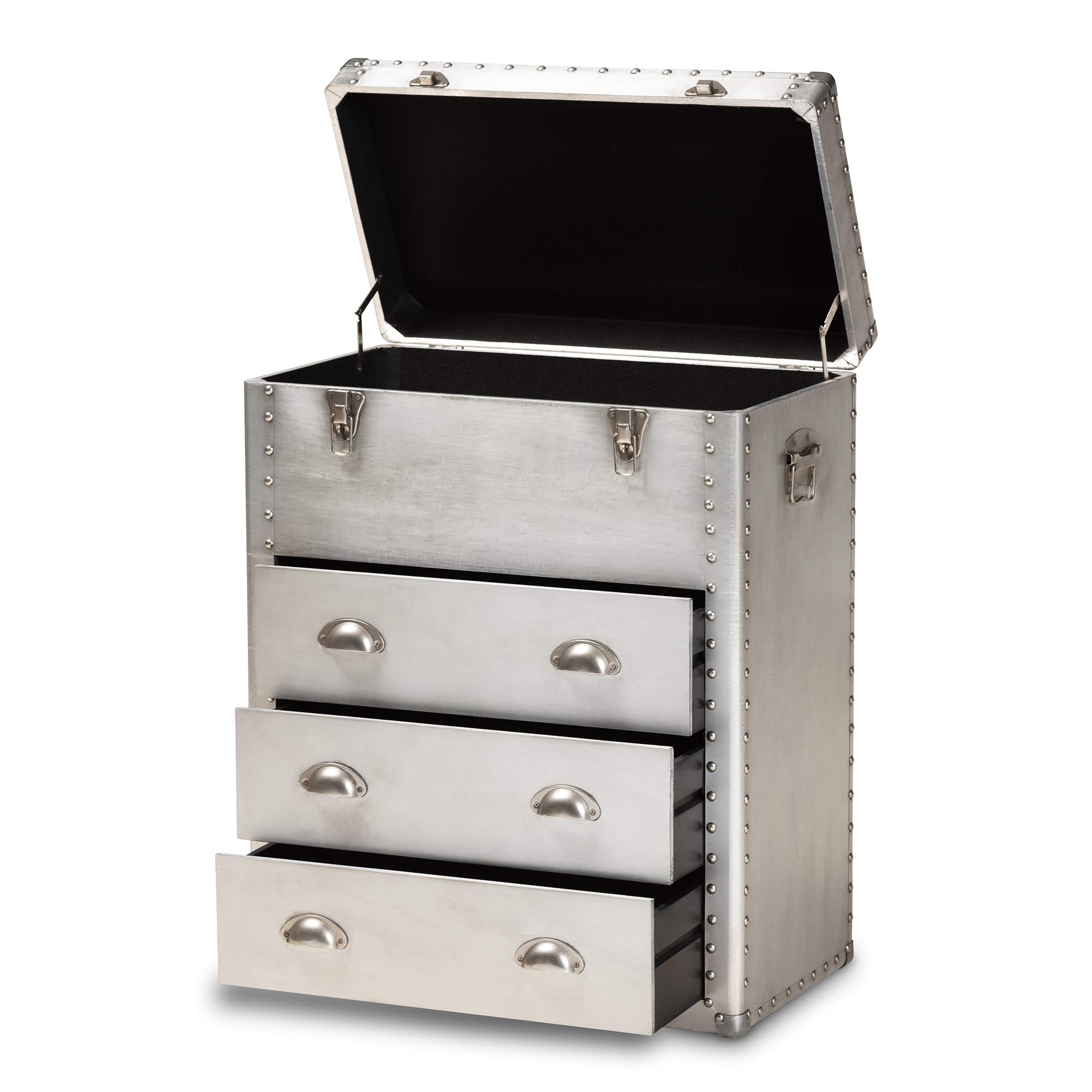 Baxton Studio Multipurpose Shelving and Storage Cabinet - Silver Finish | Modern Home & Office Organization Solution for Living Room, Bedroom, or Workspace