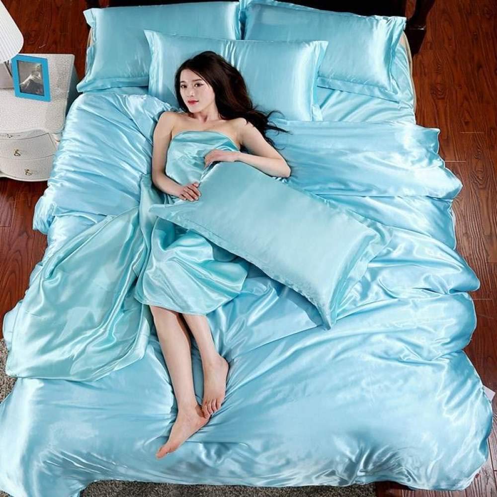 Luxury Satin Bed Sheet Set - Double-Sided Cooling Tencel Silk Quilt Cover, 4-Piece King Size (220x240cm), Brick Red - Perfect for Summer & All-Season Comfort