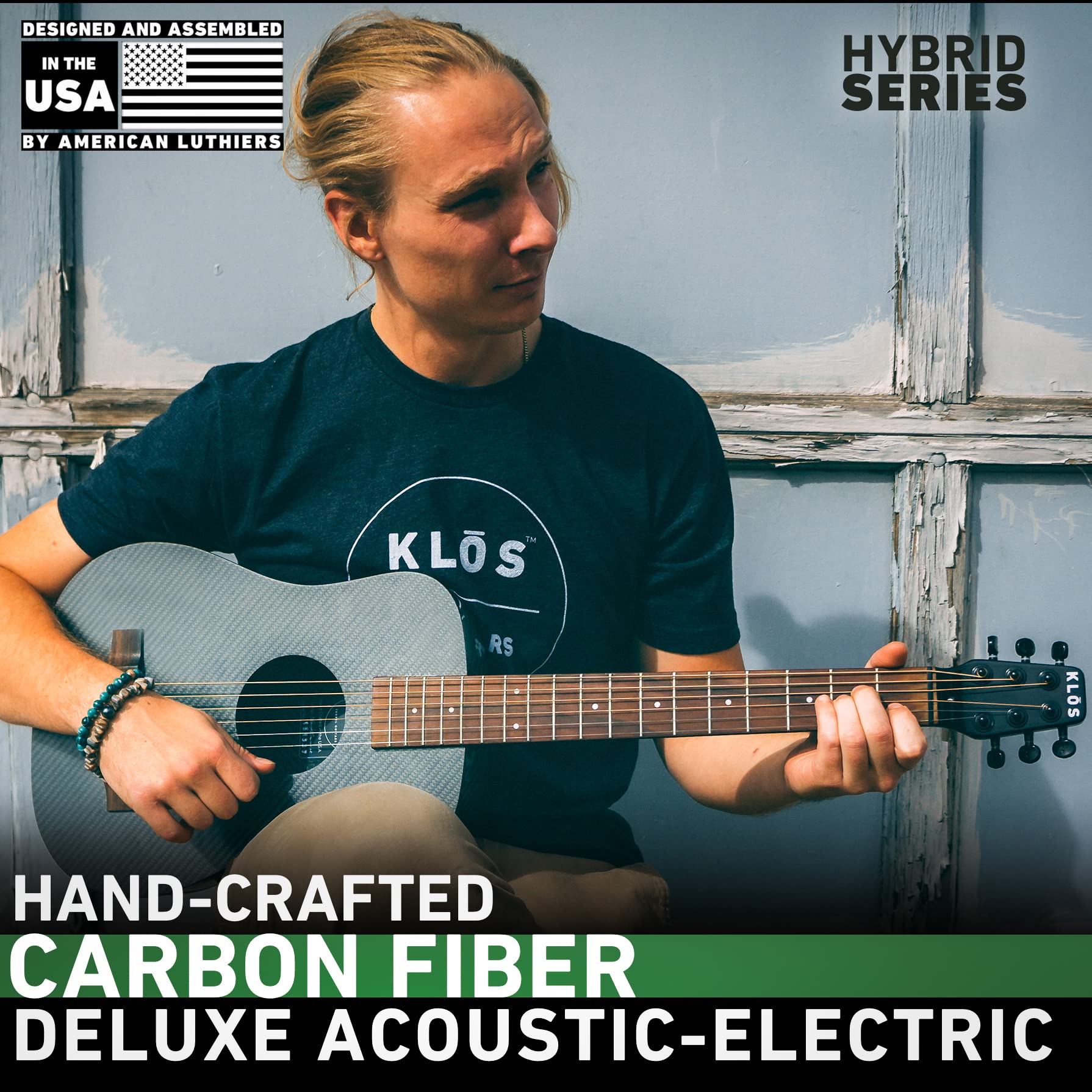 KLOS Travel Deluxe Carbon Fiber Acoustic Electric Guitar - Black | Lightweight & Durable | Includes Gig Bag, Strap, Capo | Perfect for Travel, Camping & Street Performances