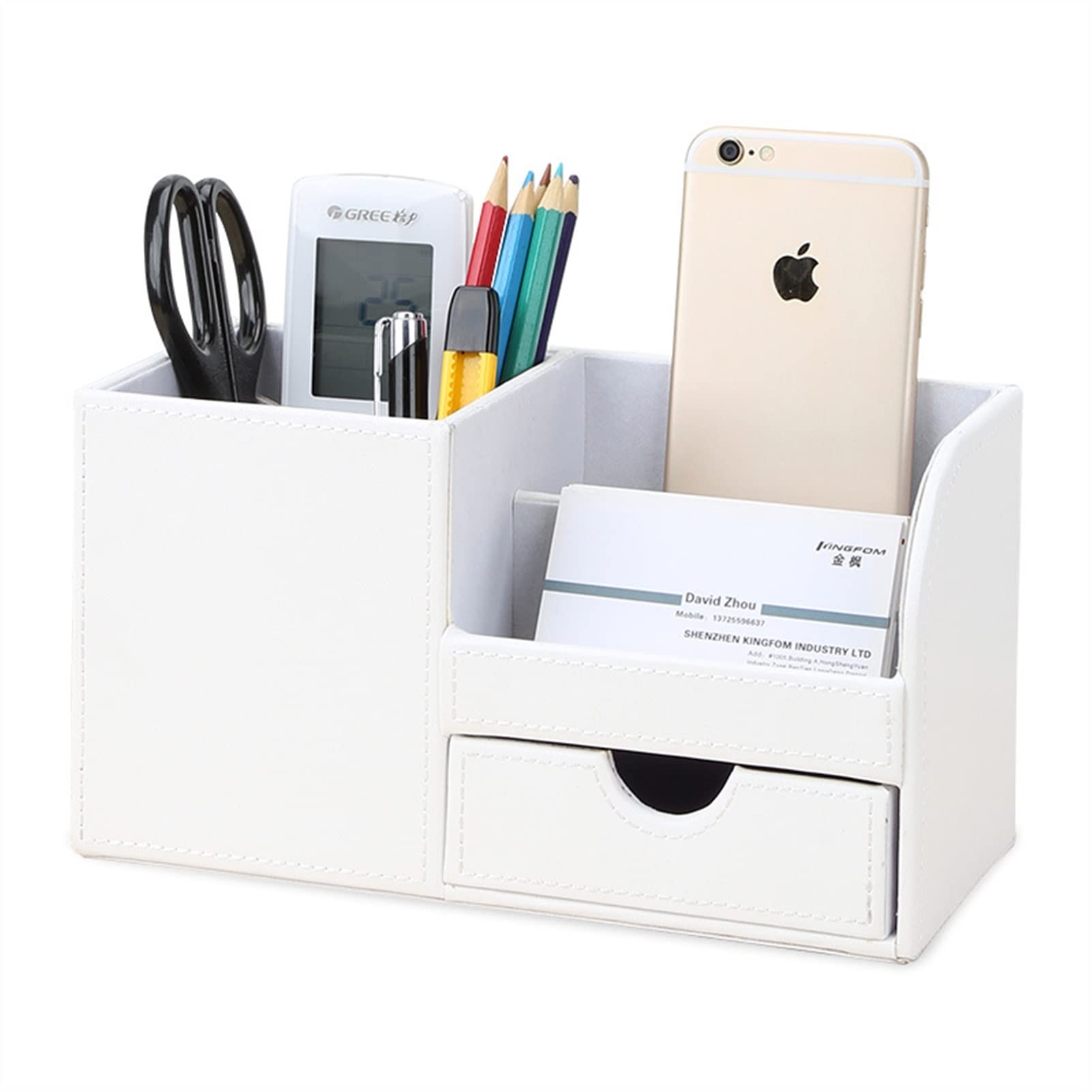Premium PU Leather Business Card Holder & Desk Organizer - Stylish Pen Pencil Holder with Remote Control Storage | Perfect for Home Office Organization & Professional Workspace Accessories