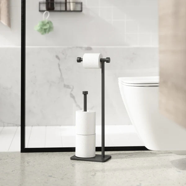 Black Cappa Toilet Paper Holder with Reserve - Bathroom Tissue Dispenser for Home, Office & RV Use
