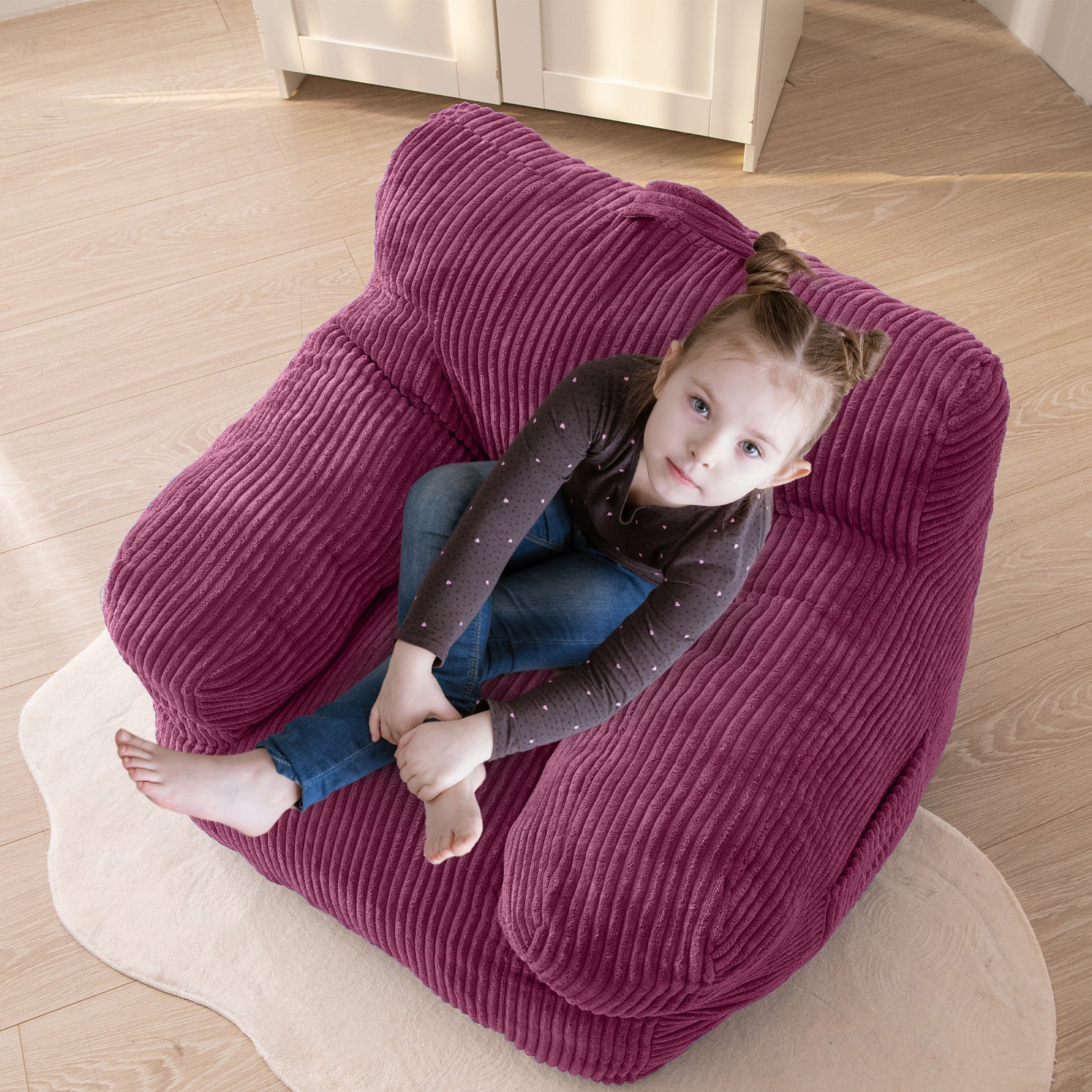 MAXYOYO Kids Bean Bag Chair - Corduroy Bean Bag Couch with Armrests for Children's Room, Nursery & Playroom (Rose Pink) - Perfect for Reading, Gaming & Relaxing