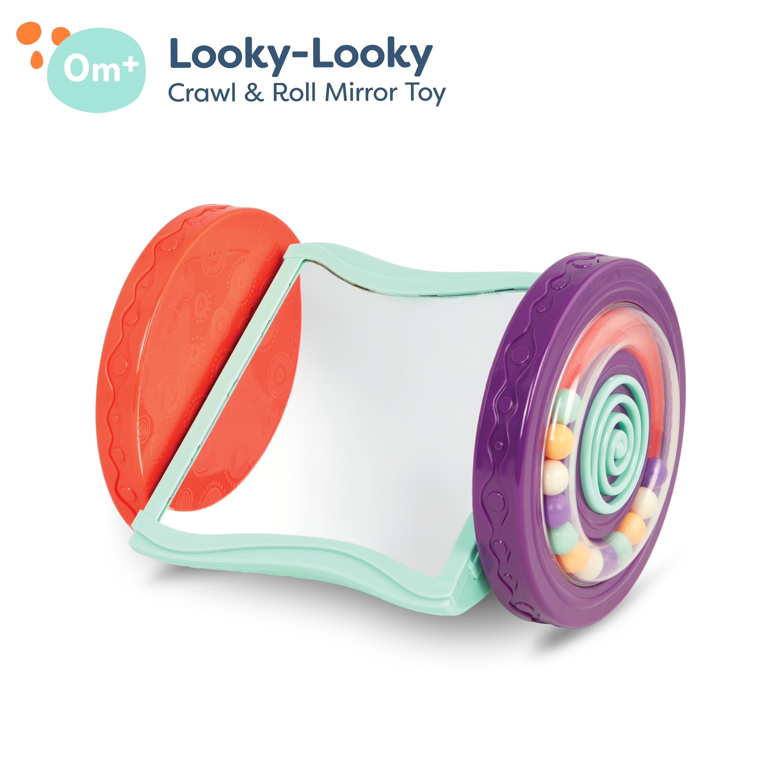 B. Toys Baby Mirror with Rolling Sensory Wheels - Interactive Tummy Time & Crawling Toy for Infants 0+ Months - Early Learning Developmental Toy for Sensory Play, Motor Skills & Baby Exploration