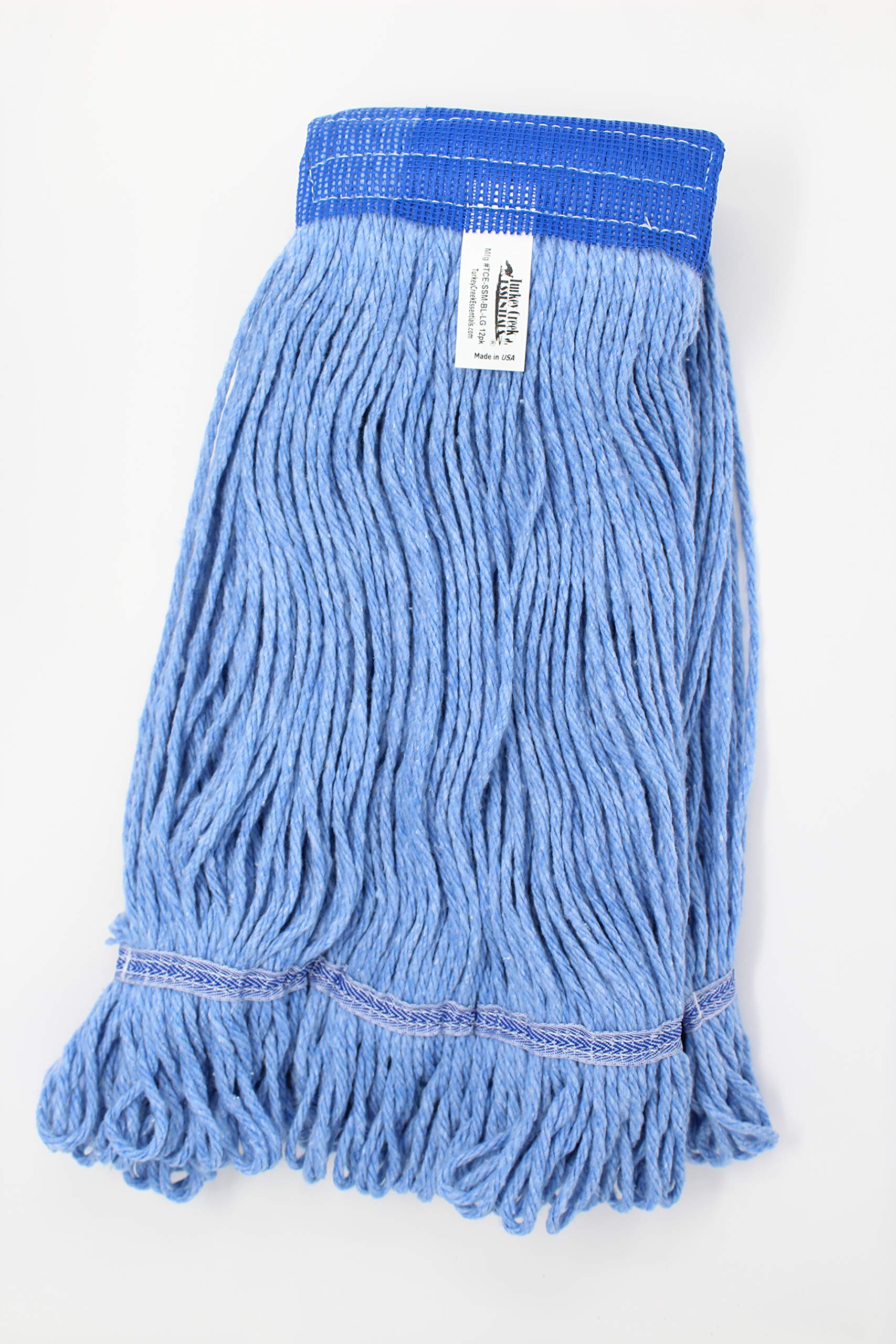 Turkey Creek Essentials Commercial Grade Heavy Duty Large Mop Head - 12 Pack of USA Made 4-Ply Synthetic Yarn Replacement Mop Heads with Looped Ends for Industrial & Commercial Cleaning - Perfect for Restaurants, Schools, and Hospitals