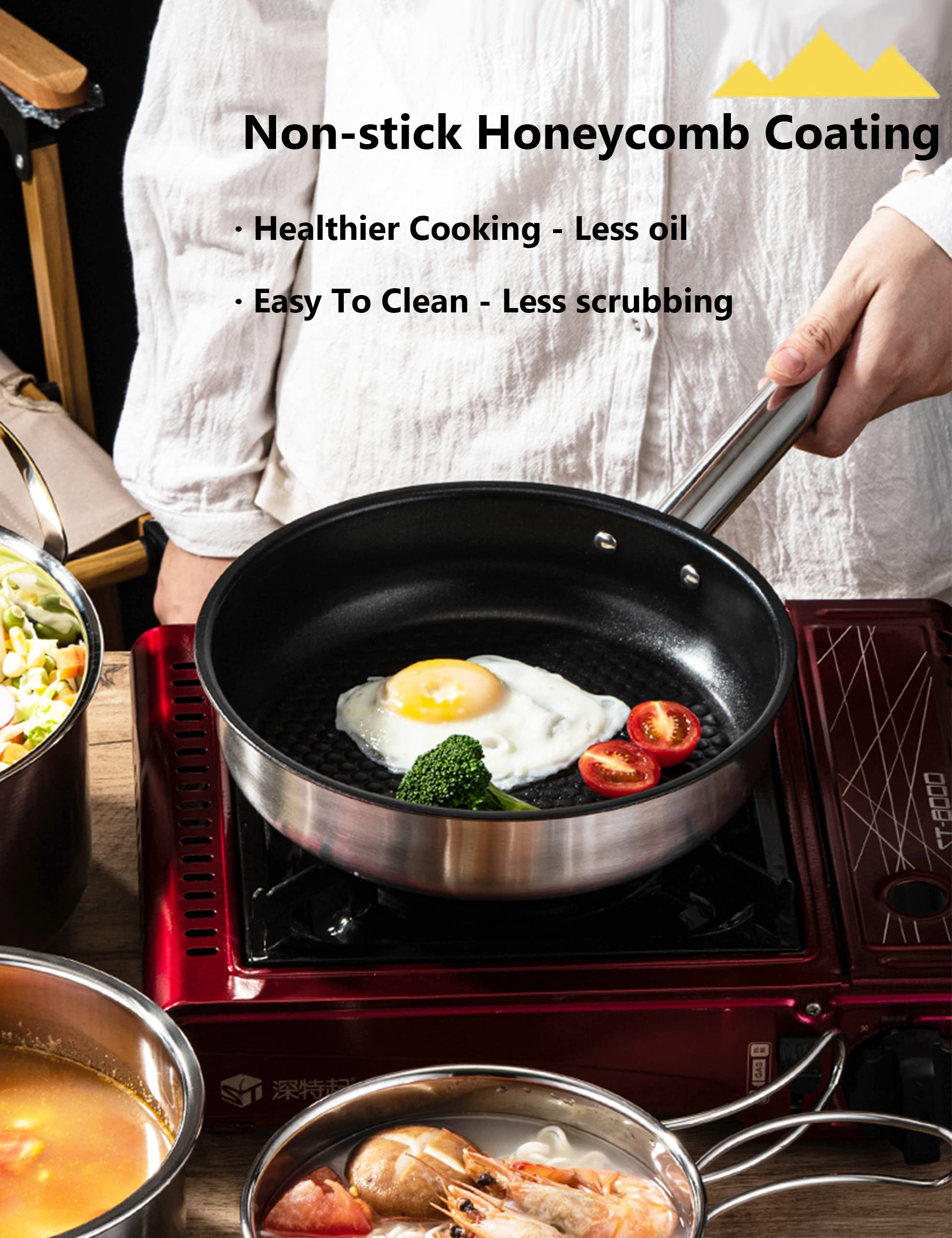 **CampPro Stainless Steel Camping Cookware Set for 4-8 People – Portable Camping Pots & Pans with Carrying Bag – Perfect for Campfire Cooking, RV Trips, Backyard Picnics & Outdoor Adventures**