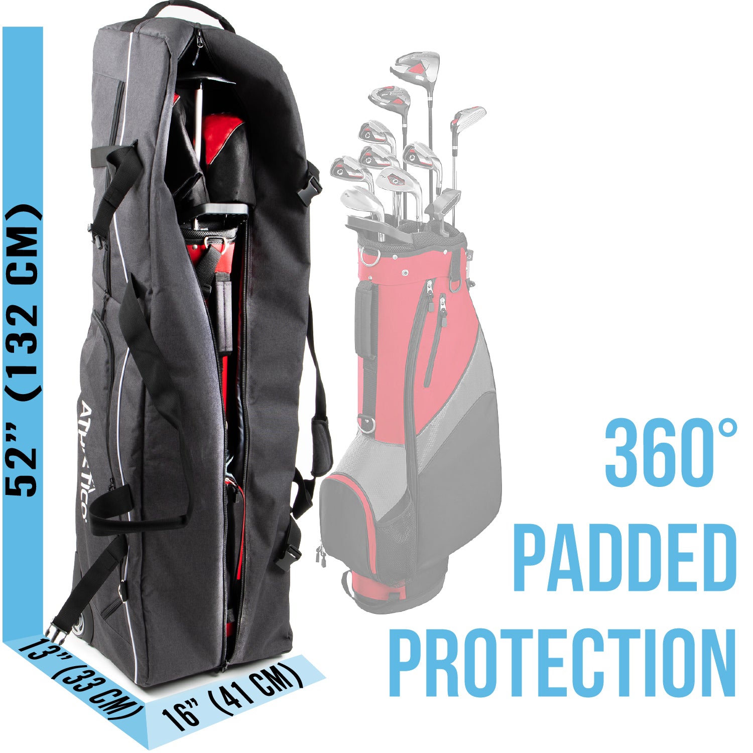 Athletico Ace Wheeled Golf Travel Bag with Padded Protection - Durable & Lightweight for Air Travel & Golf Course Use
