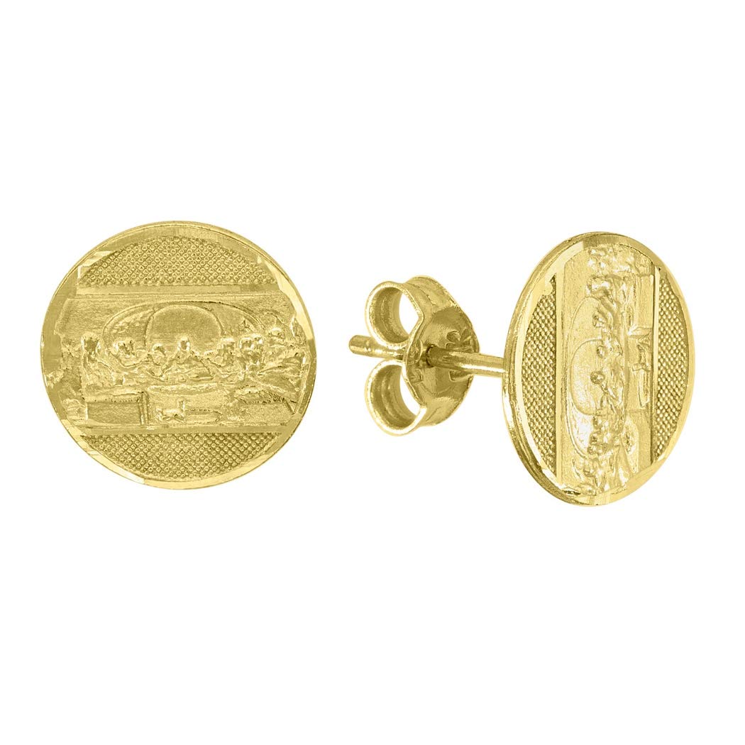 10K Gold Textured Men's Last Supper Religious Push Back Stud Earrings 10.5mm x 10.5mm - Christian Jewelry Gifts for Him - Perfect for Church, Weddings & Special Occasions