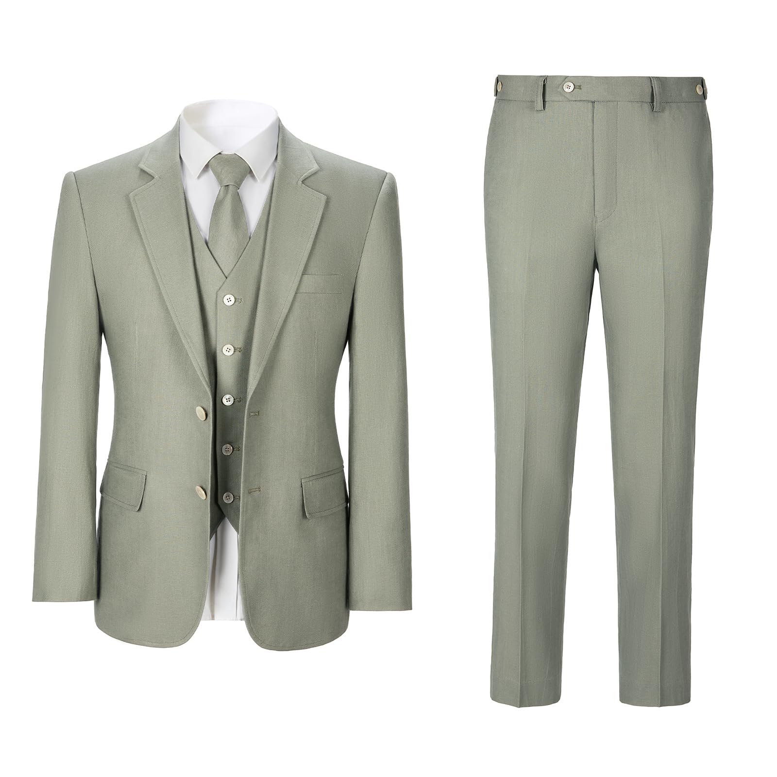 Men's Herringbone Linen Suit - Summer Slim Fit Lightweight 3 Piece Wedding Tuxedo Set | Perfect for Beach Weddings, Outdoor Ceremonies & Formal Summer Events