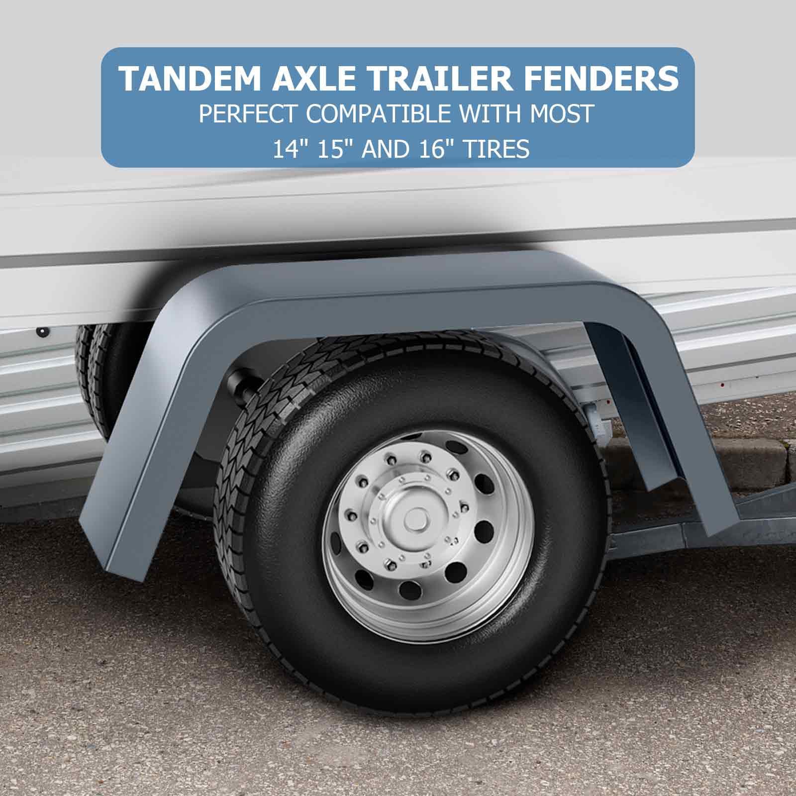 Heavy Duty 14 Gauge Steel Trailer Fenders - 2 Pack for Single Axle 14