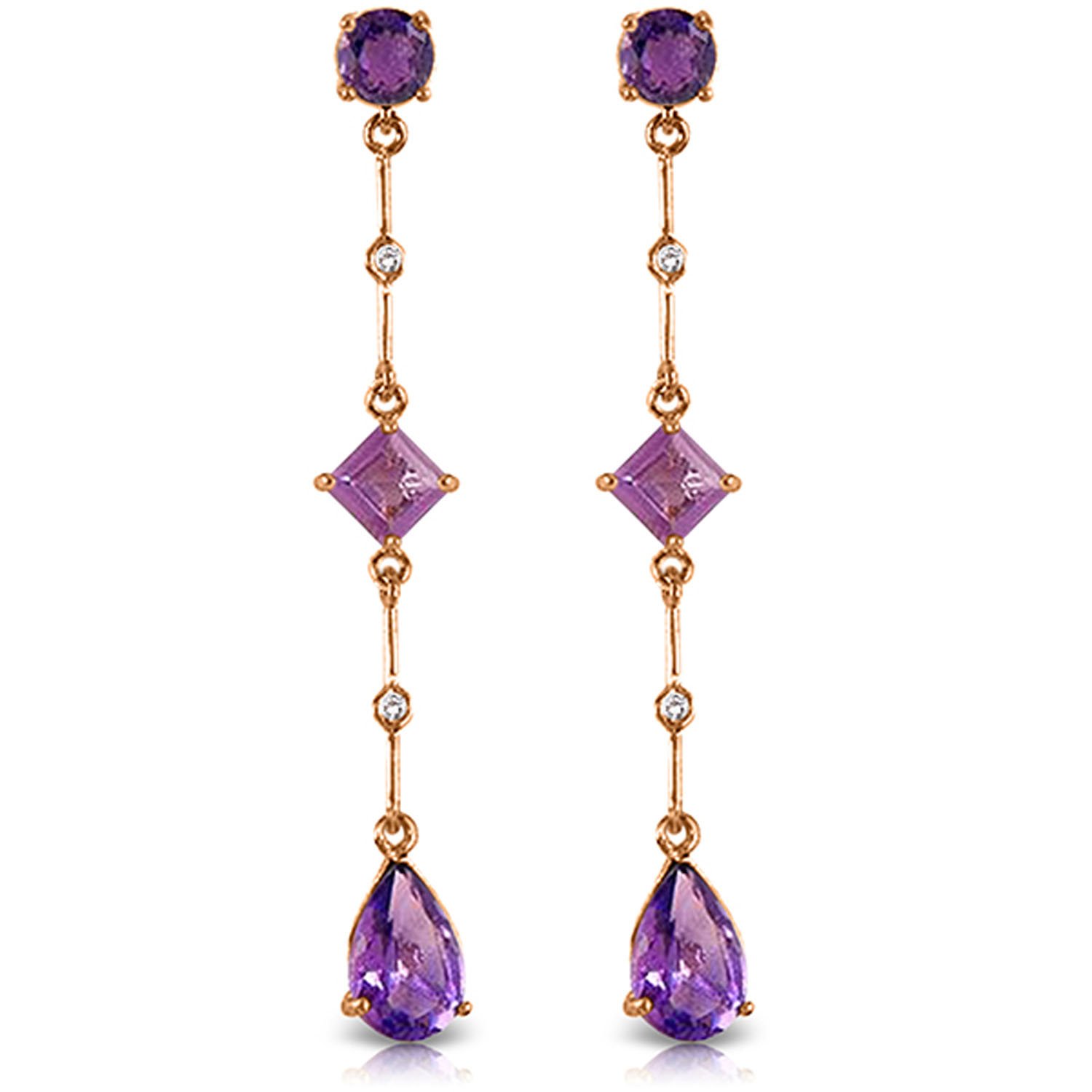 14K Rose Gold Chandelier Earrings with Genuine Diamonds & Amethyst Gemstones - Elegant Dangling Ear Jewelry for Weddings, Parties & Special Occasions