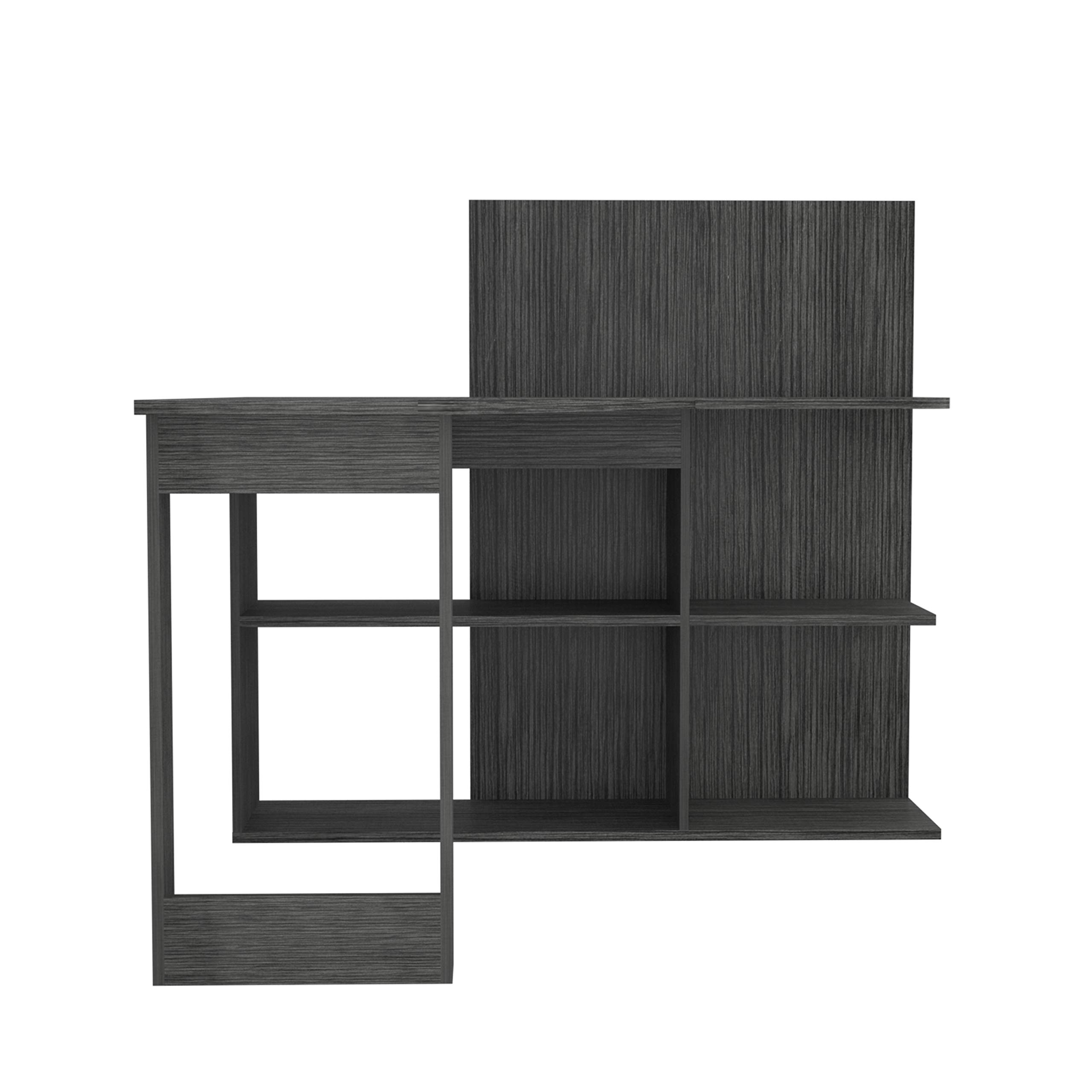 L-Shaped Computer Desk with 4 Shelves - Smokey Oak Finish, Home Office Desk for Small Spaces, Gaming & Study Workstation, Ergonomic Corner Desk for PC & Laptop