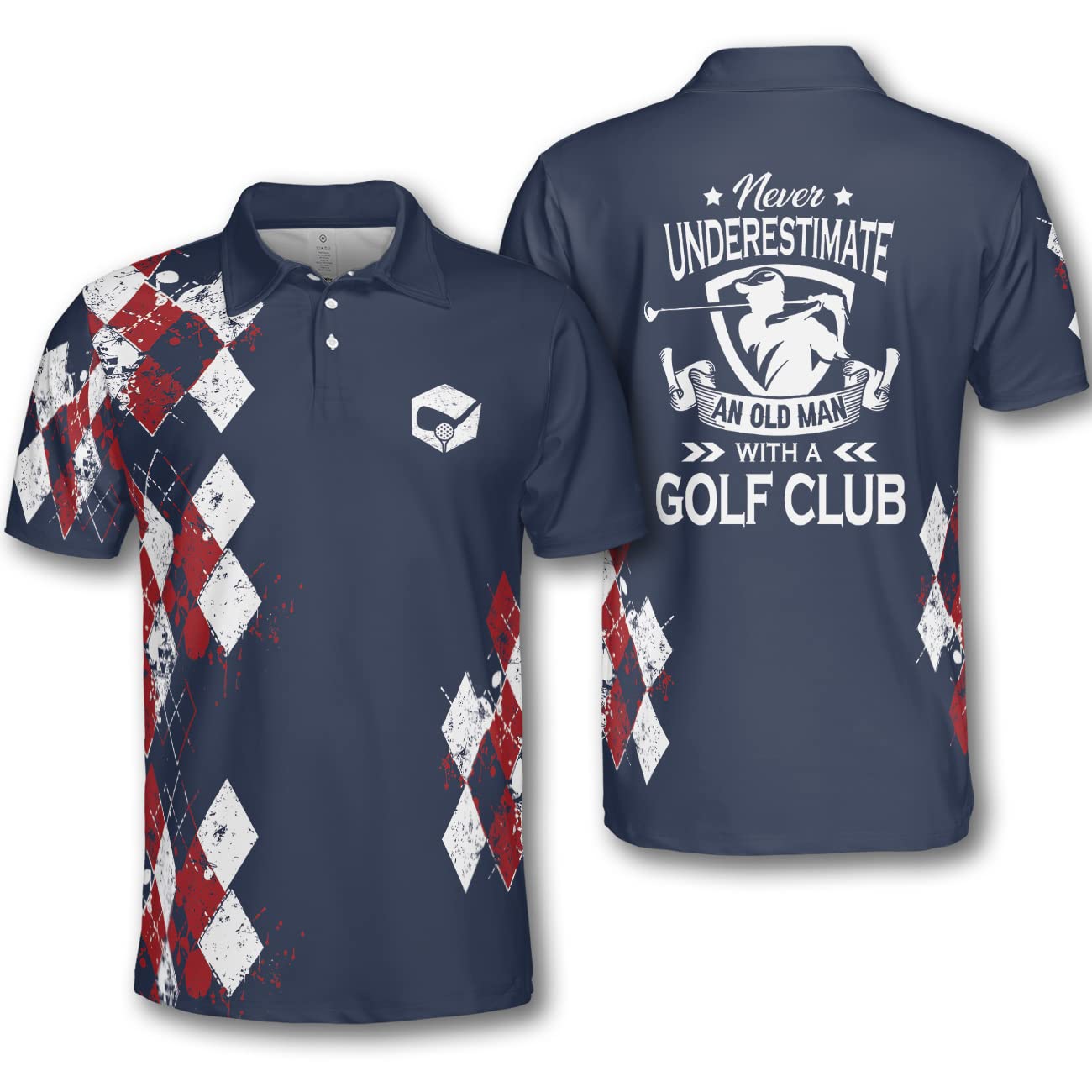Pologen Men's Argyle Golf Polo Shirt - Moisture Wicking Dry Fit Performance Shirt for Golfers | Funny & Crazy Golf Apparel for Men | Perfect for Golf Tournaments, Casual Wear & Outdoor Activities
