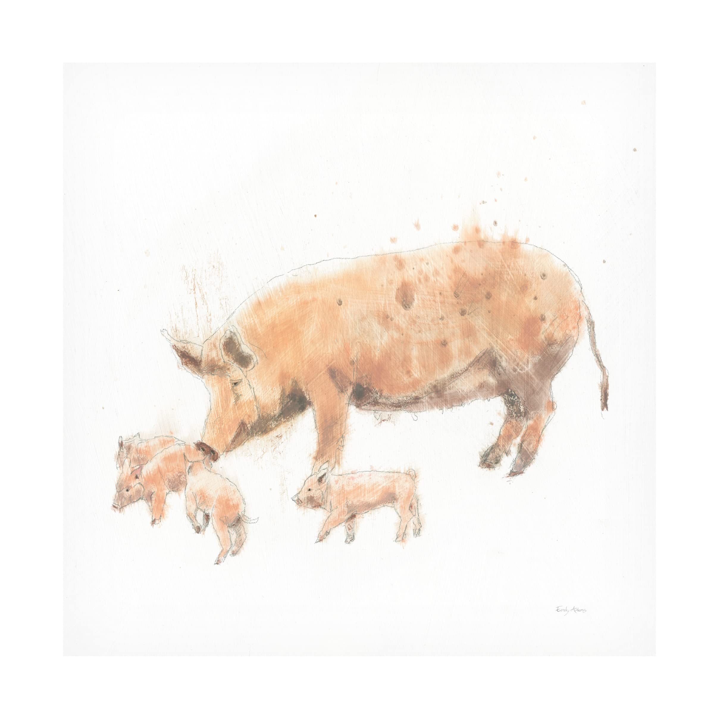 Trademark Fine Art 'Pig and Piglet' Canvas Painting by Emily Adams - Farmhouse Wall Decor for Nursery, Living Room & Country Style Homes