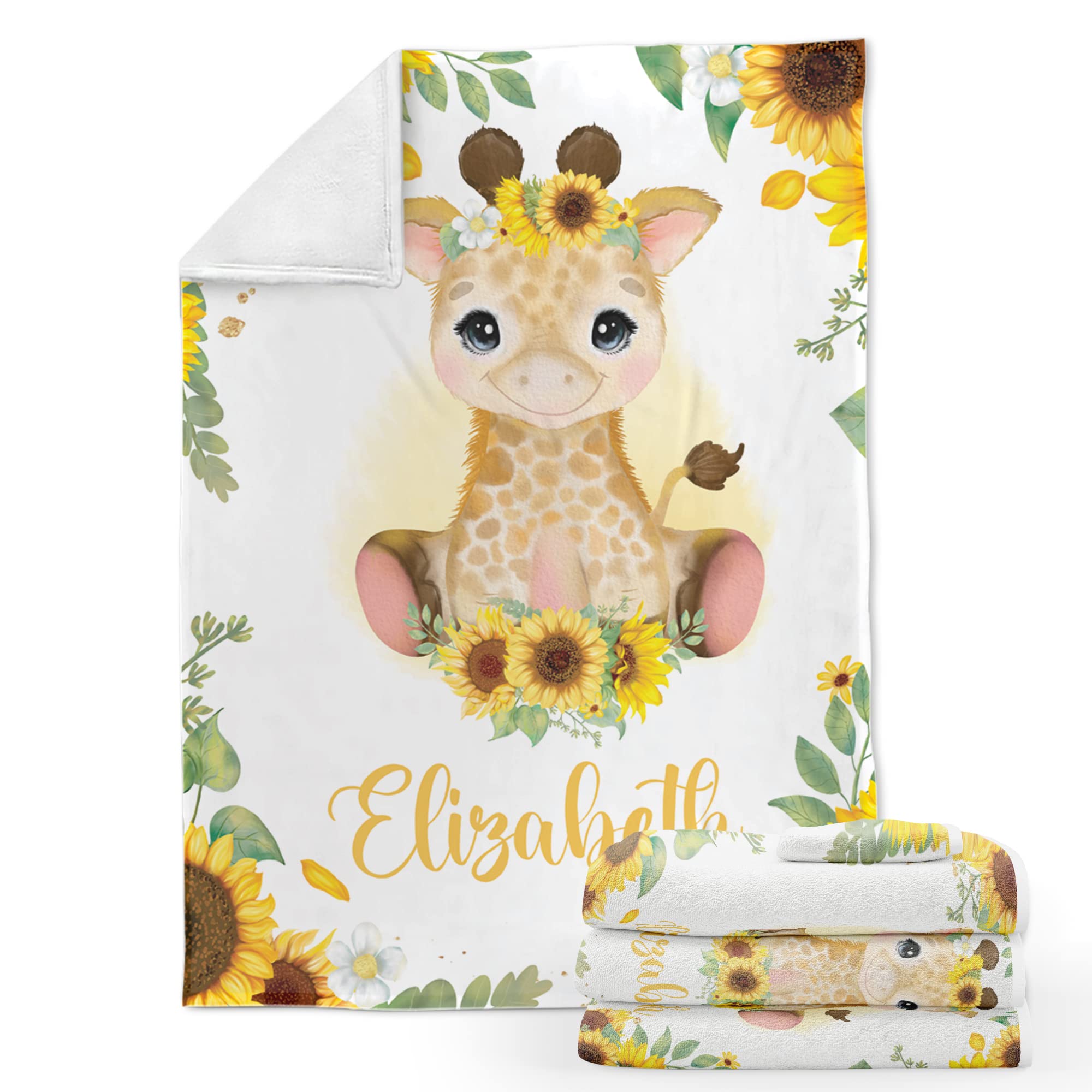Personalized Baby Blankets with Name - Customized Giraffe Print Fleece Blanket for Girls & Boys, 30