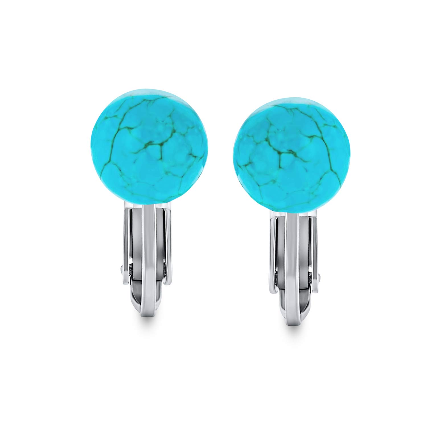 Non-Piercing Clip-On Earrings for Women - .925 Sterling Silver Round Bead Studs with Birthstone Colors (8mm) | Perfect for Sensitive Ears, Gifts & Special Occasions