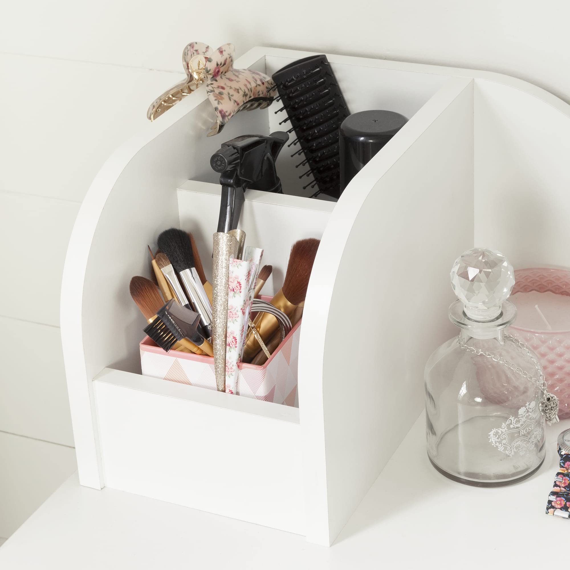South Shore Makeup Vanity Dressing Table with 2 Doors & Storage Baskets, Pure White - Perfect for Bedroom, Bathroom & Beauty Salon Organization