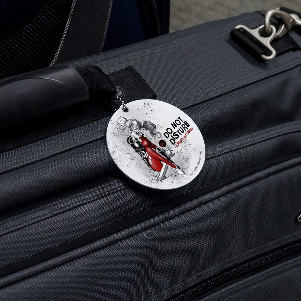 Harley Quinn Disturbed Round Luggage ID Tag - Durable Suitcase Name Tag for Carry-On Bags | Perfect for Travel, Cosplay & Comic Conventions