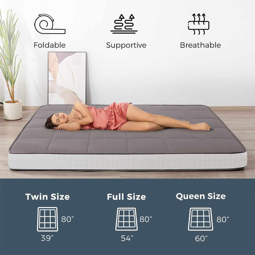MAXYOYO 6-Inch Extra Thick Square Floor Futon Mattress - Memory Foam Topper Mattress Pad for Guest Bed, Dark Grey - Perfect for Small Spaces, Dorm Rooms & Apartment Living
